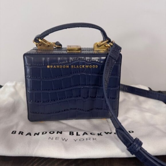 Brandon Blackwood Mini Kendrick Trunk Croc Leather Navy Blue - Picture 1 of 7